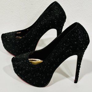 Lasonia Stiletto High Heels Black Rhinestone Closed Toe Pump Shoes Womens Size 8